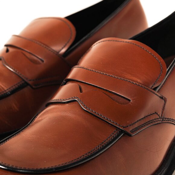 Prada Bruciato Bright Calf Leather Round Toe Penny Loafers - Picture 7 of 11